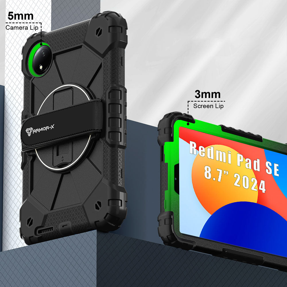 CTD-Mi-RMPSE-8.7 | Xiaomi Redmi Pad SE 8.7 / Redmi Pad SE 8.7 4G | Rugged Case with Kick-Stand &amp; Hand Strap