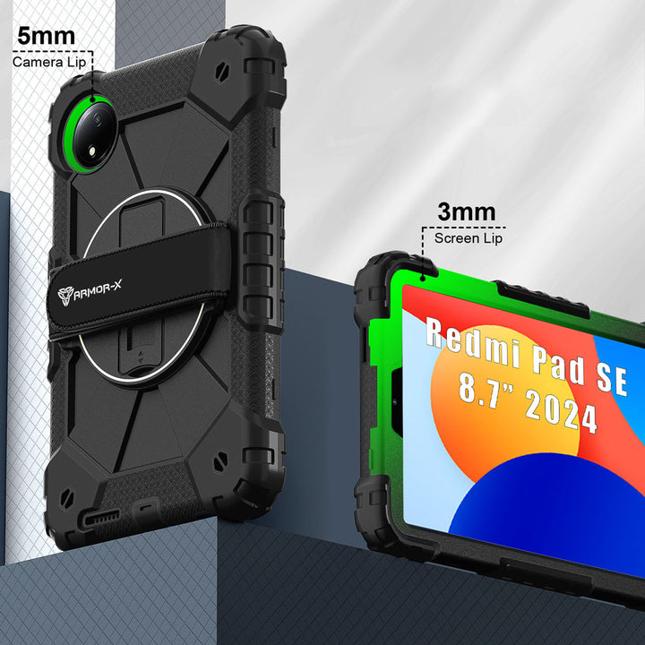CTD-Mi-RMPSE-8.7 | Xiaomi Redmi Pad SE 8.7 / Redmi Pad SE 8.7 4G | Rugged Case with Kick-Stand &amp; Hand Strap