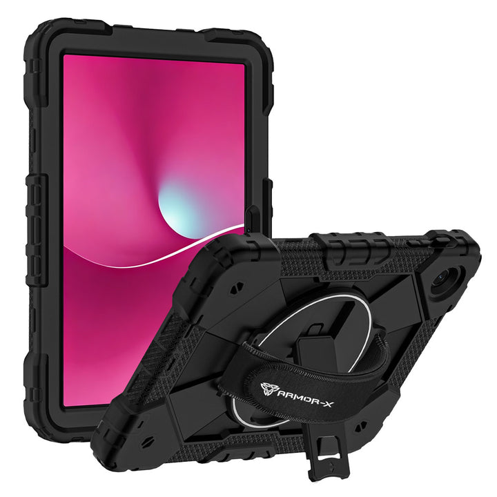 ARMOR-X T-Mobile REVVL Tab 2 Rugged Case with Kick-stand &amp; Hand Strap. This rugged tablet case features a durable 3-layer protective construction, raised screen and camera bezels, a 360° rotating hand strap, and a multi-angle kickstand for comfortable viewing and working. Precise cutouts, dust-proof port covers, and reinforced shoulder strap attachment points ensure reliable protection, easy portability, and seamless access to all device functions.