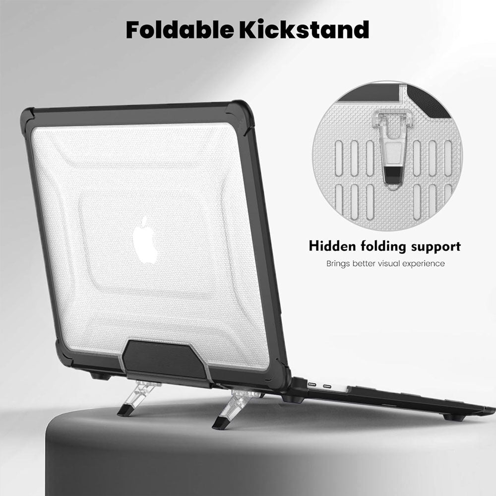 ARMOR-X Macbook Air 13" 2018 / 2020 (A1932 / A2179 / M1 A2337) shockproof case with a built-in kickstand, bringing better visual experience and helps to relieve neck strain.