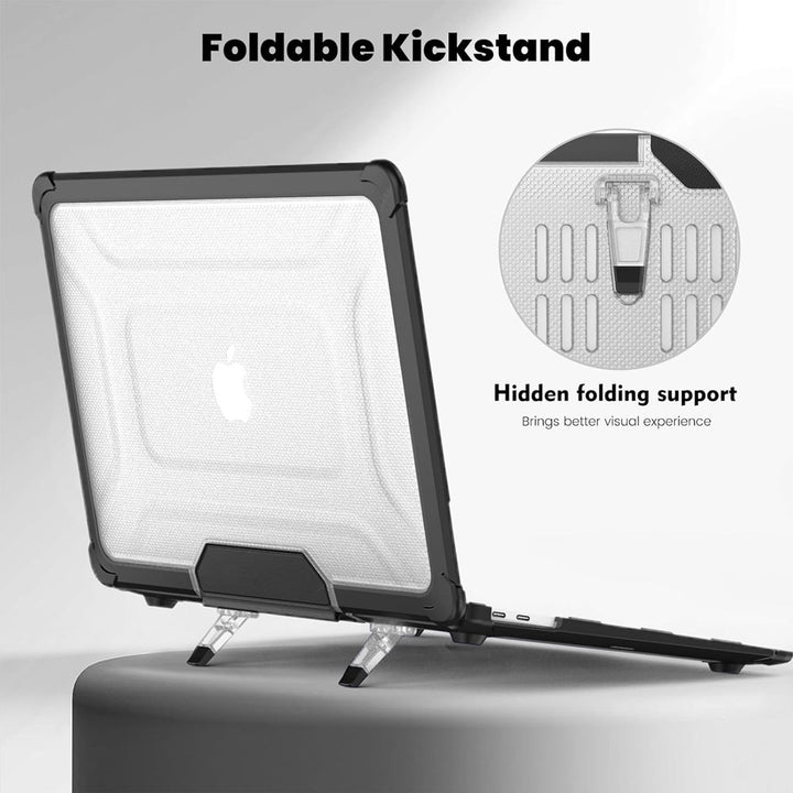 ARMOR-X Macbook Air 13" 2018 / 2020 (A1932 / A2179 / M1 A2337) shockproof case with a built-in kickstand, bringing better visual experience and helps to relieve neck strain.