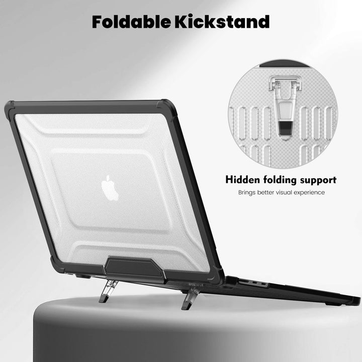 ARMOR-X MacBook Air 15" 2023 / 2024 (A2941 / A3114) shockproof case with a built-in kickstand, bringing better visual experience and helps to relieve neck strain.