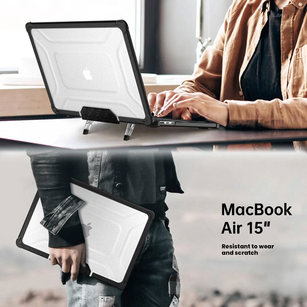 ARMOR-X MacBook Air 15" 2023 / 2024 (A2941 / A3114) shockproof case with a built-in kickstand, bringing better visual experience and helps to relieve neck strain.