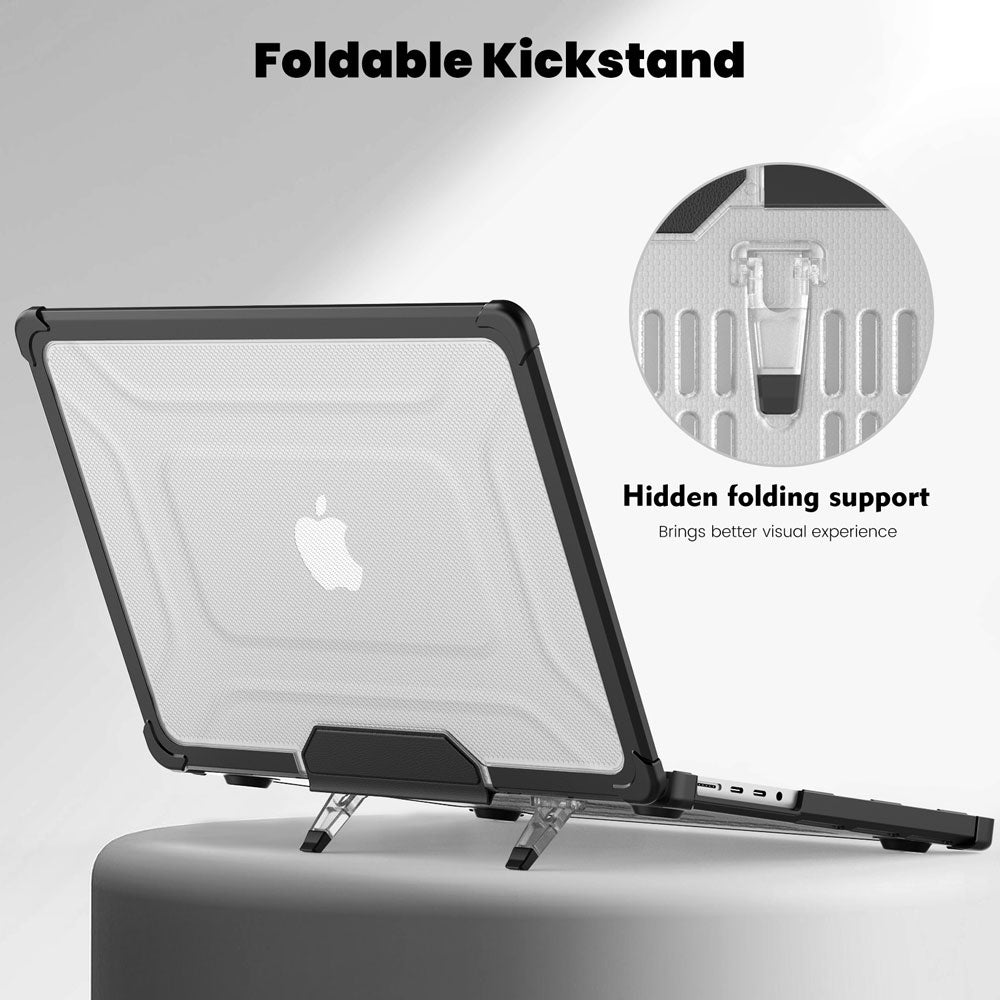 ARMOR-X Macbook Pro 14" 2021 / 2023 (M1 Pro/Max A2442 / M2 A2779 / M3 A2918 A2992 ) shockproof case with a built-in kickstand, bringing better visual experience and helps to relieve neck strain.