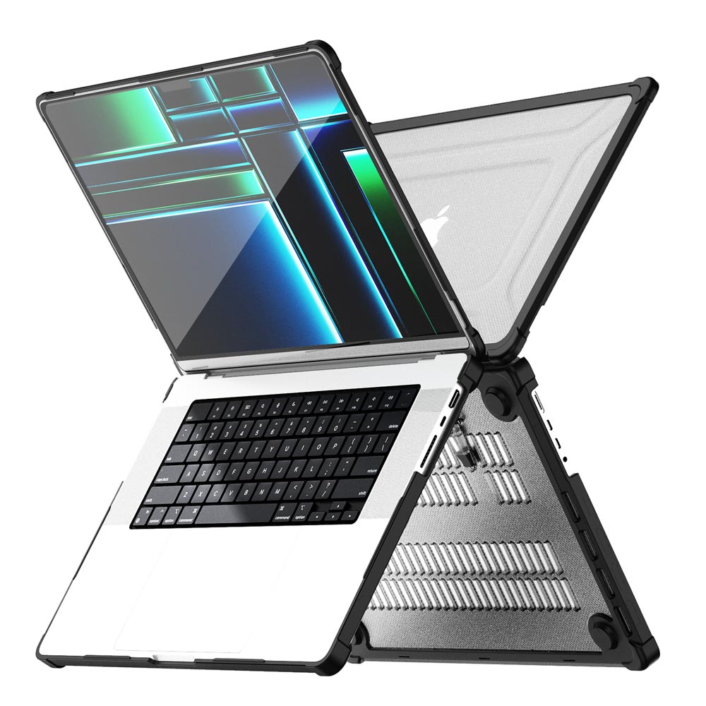 ARMOR-X MacBook Pro 16" 2021 / 2023 (M1 Pro/Max A2485 / M2 A2780 / M3 A2991) shockproof case with a built-in kickstand, bringing better visual experience and helps to relieve neck strain.