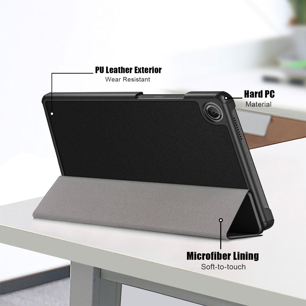 ARMOR-X Lenovo Tab K9 / Lenovo Tab One TB305 Smart Tri-Fold Stand Magnetic PU Cover. Made of durable PU leather exterior, soft microfiber lining and coverage with PC back shell.