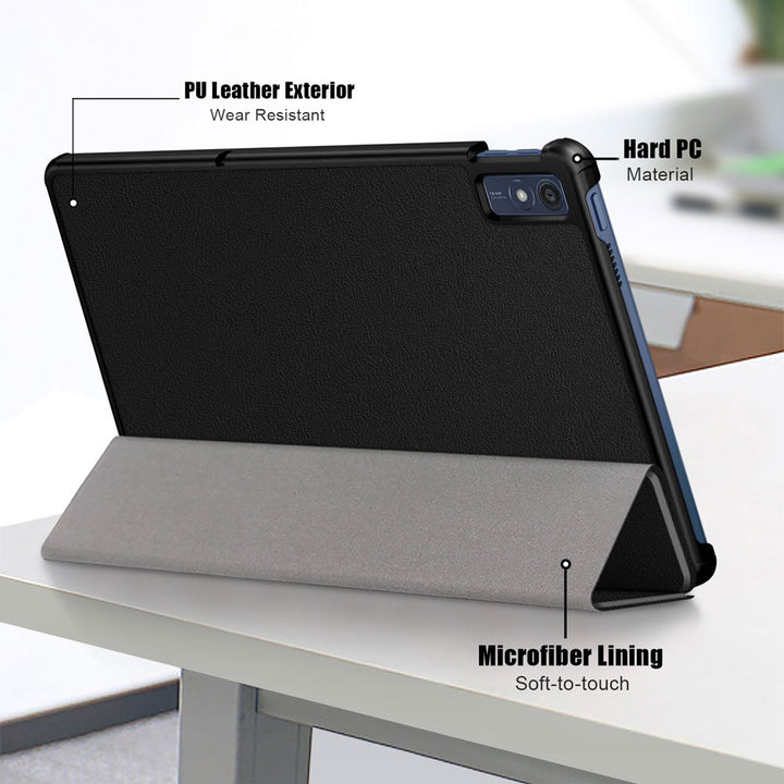 ARMOR-X Lenovo Tab M10 5G TB360 Smart Tri-Fold Stand Magnetic PU Cover. Made of durable PU leather exterior, soft microfiber lining and coverage with PC back shell.