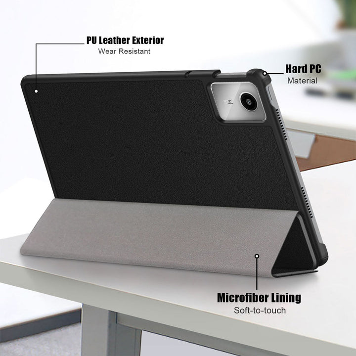 ARMOR-X Lenovo Tab M11 TB330 Smart Tri-Fold Stand Magnetic PU Cover. Made of durable PU leather exterior, soft microfiber lining and coverage with PC back shell.