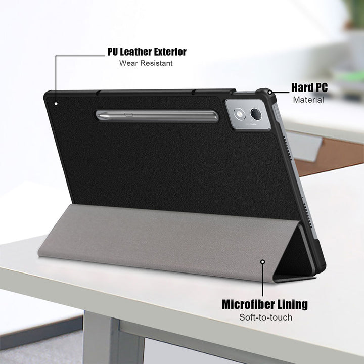 ARMOR-X Lenovo Tab P12 TB370 Smart Tri-Fold Stand Magnetic PU Cover. Made of durable PU leather exterior, soft microfiber lining and coverage with PC back shell. 