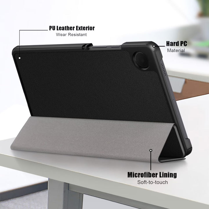 ARMOR-X Samsung Galaxy Tab A9 SM-X110 / SM-X115 Smart Tri-Fold Stand Magnetic PU Cover. Made of durable PU leather exterior, soft microfiber lining and coverage with PC back shell.