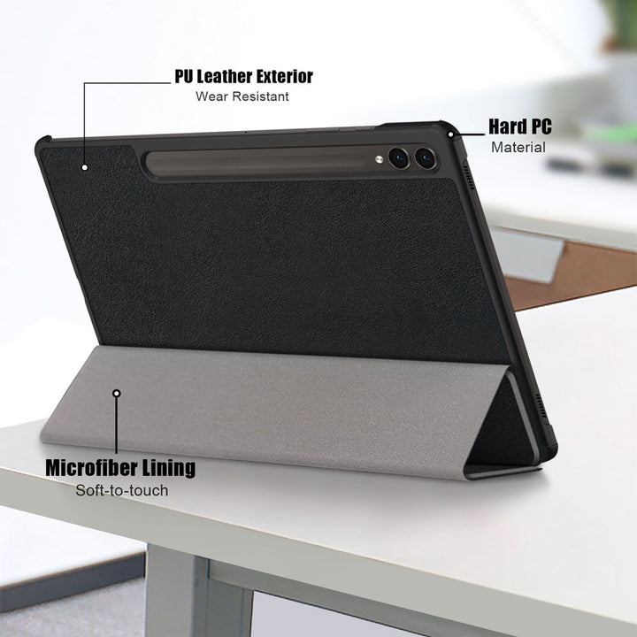 ARMOR-X Samsung Galaxy Tab S9+ S9 Plus SM-X810 / X816 / X818 Smart Tri-Fold Stand Magnetic PU Cover. Made of durable PU leather exterior, soft microfiber lining and coverage with PC back shell.