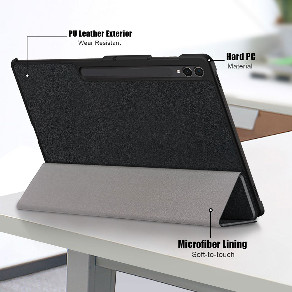 ARMOR-X Samsung Galaxy Tab S9 Ultra SM-X910 / X916 / X918 Smart Tri-Fold Stand Magnetic PU Cover. Made of durable PU leather exterior, soft microfiber lining and coverage with PC back shell.