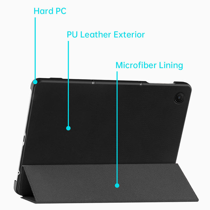 ARMOR-X T-Mobile REVVL Tab 2 Smart Tri-Fold Stand Magnetic PU Cover. Made of durable PU leather exterior, soft microfiber lining and coverage with PC back shell.