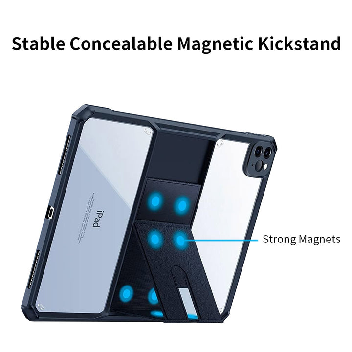 ARMOR-X iPad Pro 11 ( 2nd / 3rd / 4th Gen. ) 2020 / 2021 / 2022 shockproof case. Built-in magnetic kickstand easy to push out and back in.