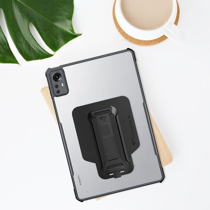 ARMOR-X Xiaomi Mi Pad 5 Pro 12.4" shockproof case, impact protection cover with hand strap and kick stand. One-handed design for your workplace.