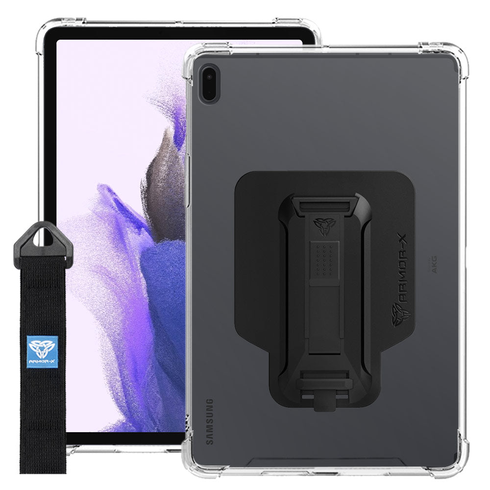 DXS-SS-T730 | Samsung Galaxy Tab S7 FE SM-T730 / T736B / T735NZ | Ultra slim 4 corner Anti-impact tablet case with hand strap kick-stand & X-Mount