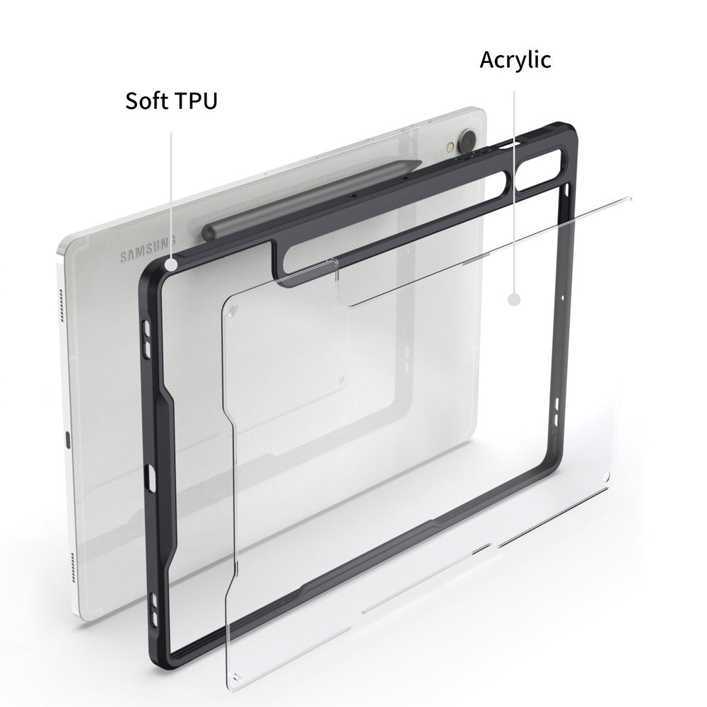 ARMOR-X Samsung Galaxy Tab S9 SM-X710 / X716 ultra slim 4 corner Anti-impact tablet case. Clear premium-acrylic back with soft TPU bumper frame.