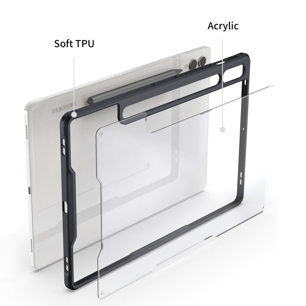 ARMOR-X Samsung Galaxy Tab S9+ S9 Plus SM-X810 / X816 ultra slim 4 corner Anti-impact tablet case. Clear premium-acrylic back with soft TPU bumper frame.