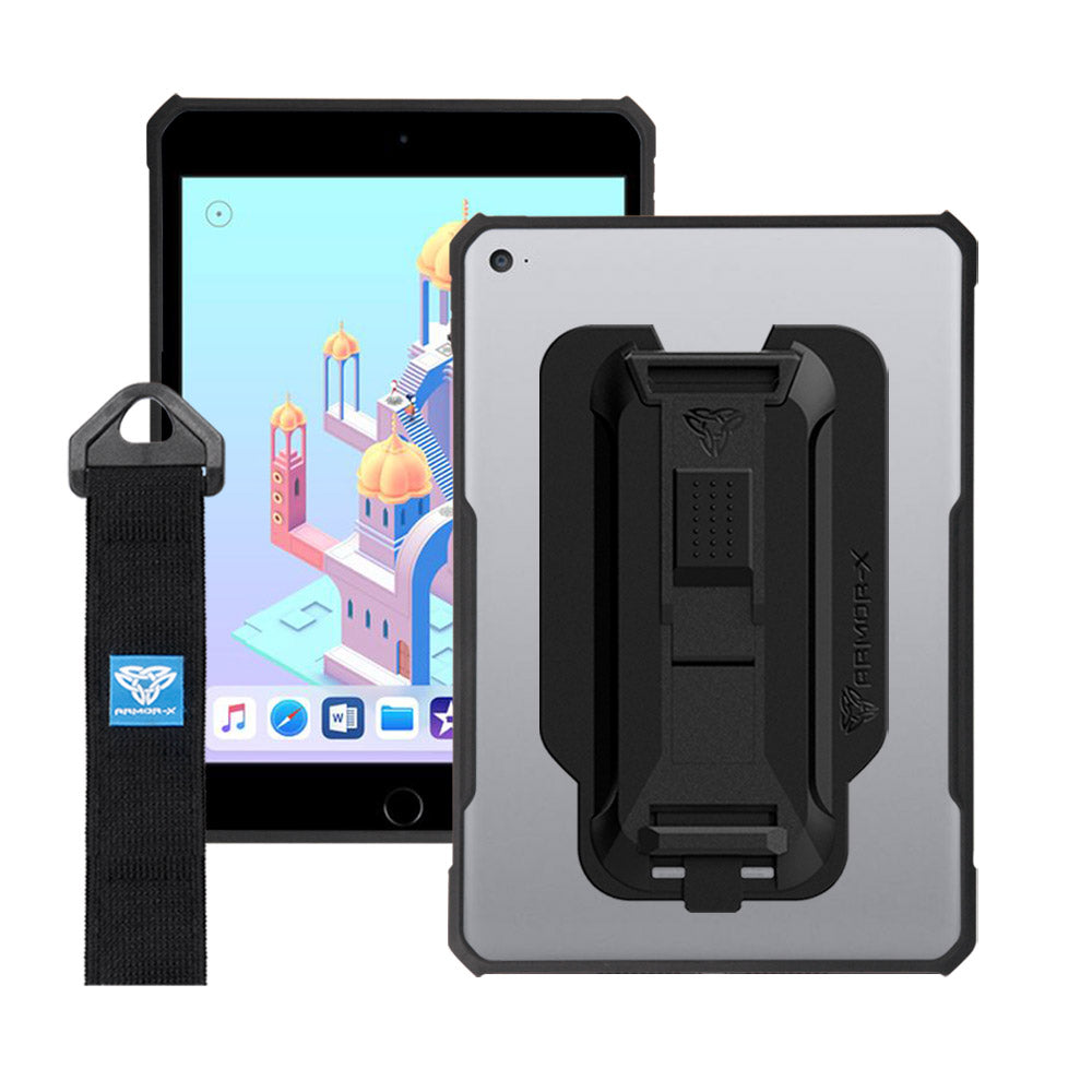DXS-iPad-M5 | iPad mini 5 / mini 4 | Ultra slim 4 corner Anti-impact tablet case with hand strap kick-stand & X-Mount