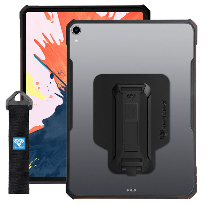 DXS-iPad-PR5 | iPad Pro 12.9 ( 3rd Gen. ) 2018 | Ultra slim 4 corner Anti-impact tablet case with hand strap kick-stand & X-Mount Supports Apple Pencil 2 Wireless Charging