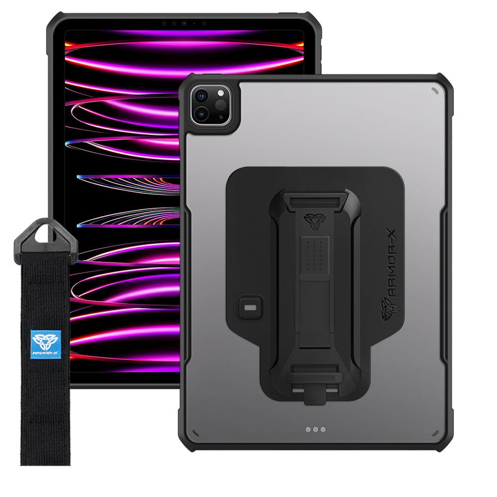 DXS-iPad-PR6 | iPad Pro 11 ( 1st / 2nd / 3rd / 4th Gen. ) 2018 / 2020 / 2021 / 2022 | Ultra slim 4 corner Anti-impact tablet case with hand strap kick-stand & X-Mount Supports Apple Pencil 2 Wireless Charging