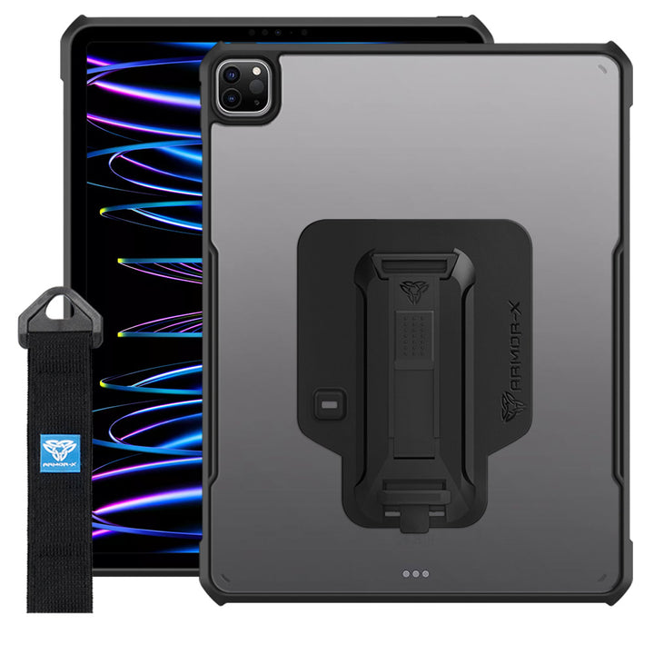 DXS-iPad-PR7 | iPad Pro 12.9 ( 3rd / 4th / 5th / 6th Gen. ) 2018 / 2020 / 2021 / 2022 | Ultra slim 4 corner Anti-impact tablet case with hand strap kick-stand & X-Mount Supports Apple Pencil 2 Wireless Charging