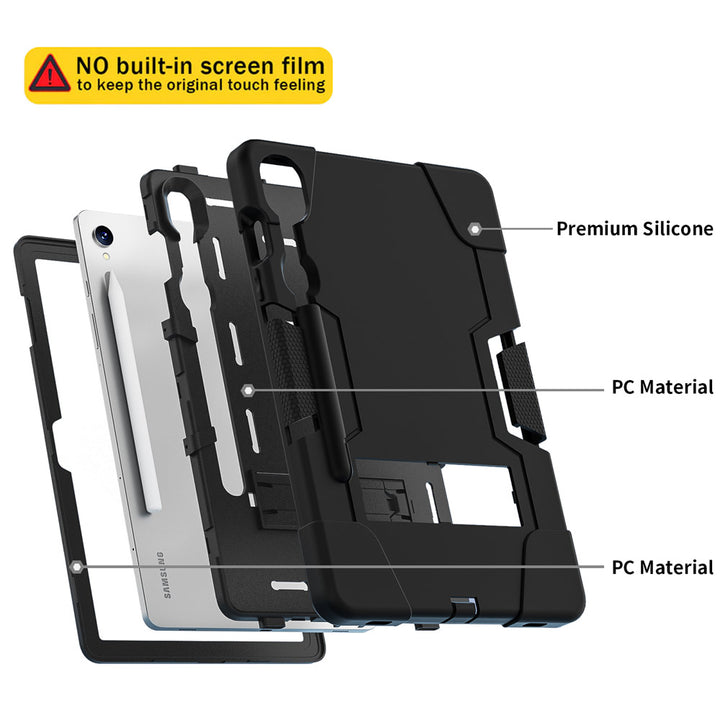 ARMOR-X Samsung Galaxy Tab S9 SM-X710 / X716 shockproof case, impact protection cover with kick stand. Ultra 3 layers impact resistant design.