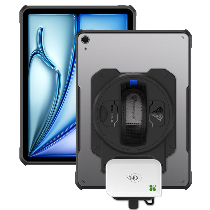 EX2-DAN-iPad-A4 | iPad Air 11 (M2) / (M3) | Ultra Slim 4 Corner Anti-Impact Tablet Case With Clover Go Card Reader Holder Supports Apple Pencil Pro Wireless Charging