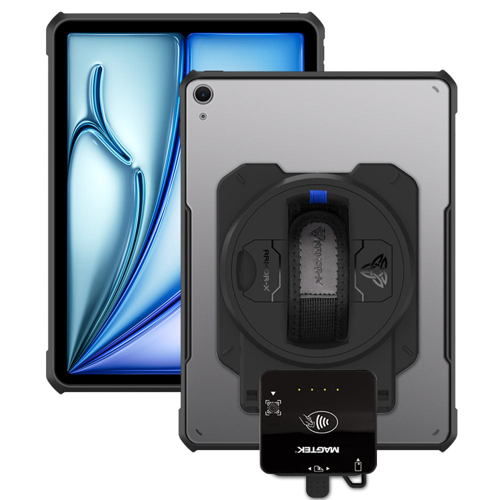 EX2-DAN-iPad-A4 | iPad Air 11 (M2) / (M3) | Ultra Slim 4 Corner Anti-Impact Tablet Case With Magtek DynaFlex II Go Card Reader Holder Supports Apple Pencil Pro Wireless Charging