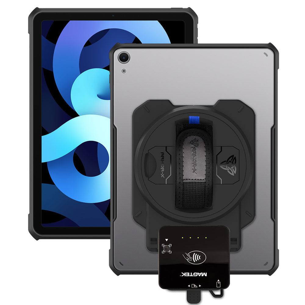 EX2-DAN-iPad-A4 | iPad Air 4 2020 / iPad Air 5 2022 | Ultra Slim 4 Corner Anti-Impact Tablet Case With Magtek DynaFlex II Go Card Reader Holder Supports Apple Pencil 2 Wireless Charging