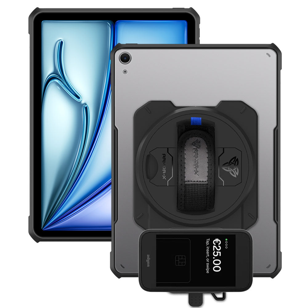 EX2-DAN-iPad-A4 | iPad Air 11 (M2) / (M3) | Ultra Slim 4 Corner Anti-Impact Tablet Case With Adyen AMS1 Card Reader Holder Supports Apple Pencil Pro Wireless Charging