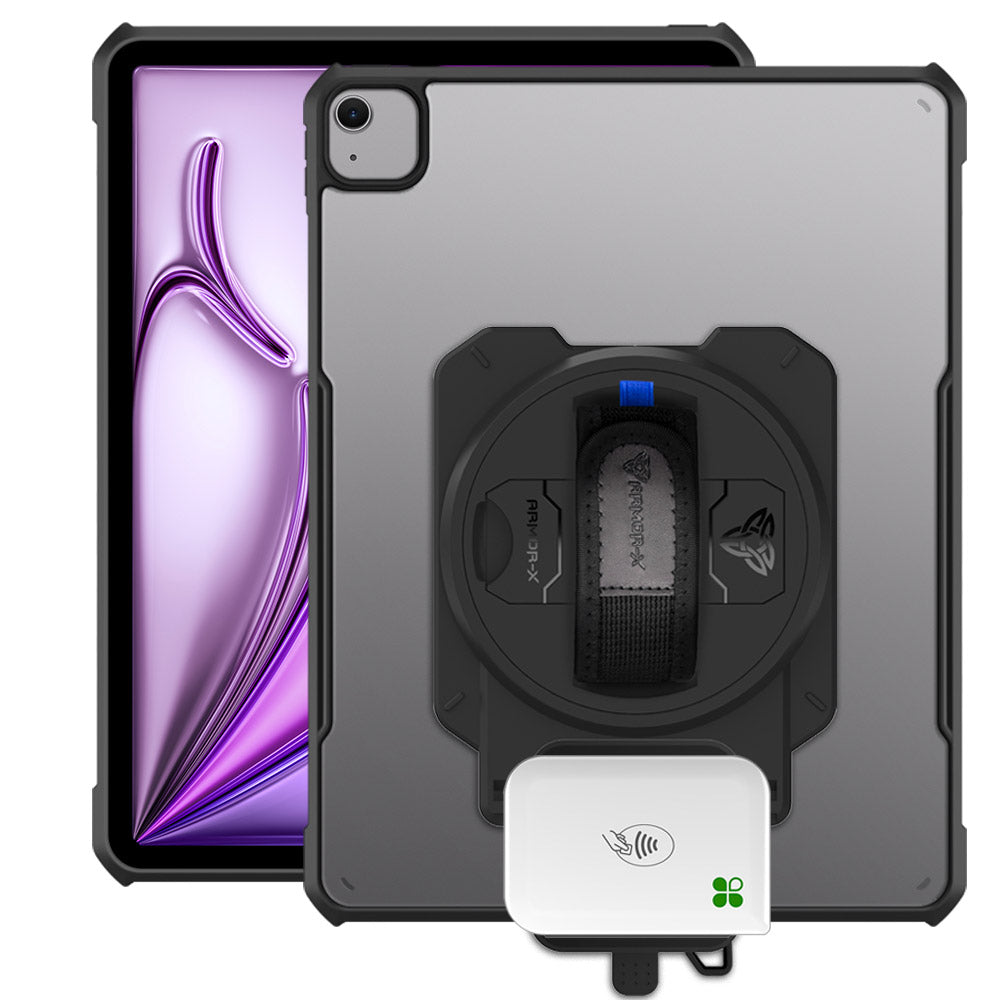 EX2-DAN-iPad-A6 | iPad Air 13 (M2) / (M3) | Ultra Slim 4 Corner Anti-Impact Tablet Case With Clover Go Card Reader Holder Supports Apple Pencil Pro Wireless Charging