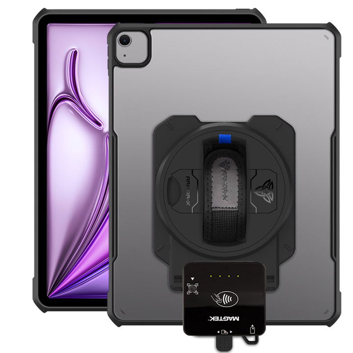 EX2-DAN-iPad-A6 | iPad Air 13 (M2) / (M3) | Ultra Slim 4 Corner Anti-Impact Tablet Case With Magtek DynaFlex II Go Card Reader Holder Supports Apple Pencil Pro Wireless Charging