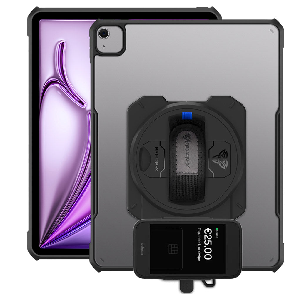 EX2-DAN-iPad-A6 | iPad Air 13 (M2) / (M3) | Ultra Slim 4 Corner Anti-Impact Tablet Case With Adyen AMS1 Card Reader Holder Supports Apple Pencil Pro Wireless Charging