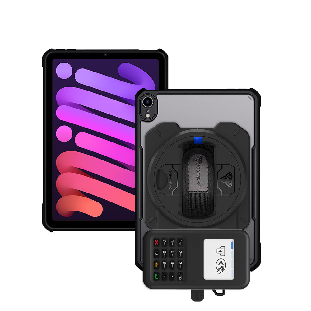 EX2-DAN-iPad-M6 | iPad mini (A17 Pro) | Ultra Slim 4 Corner Anti-Impact Tablet Case With Grafterr Go BBPOS WisePad 3 Card Reader Holder Supports Apple Pencil Pro Wireless Charging