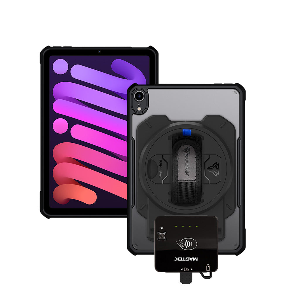 EX2-DAN-iPad-M6 | iPad mini (A17 Pro) | Ultra Slim 4 Corner Anti-Impact Tablet Case With Magtek DynaFlex II Go Card Reader Holder Supports Apple Pencil Pro Wireless Charging