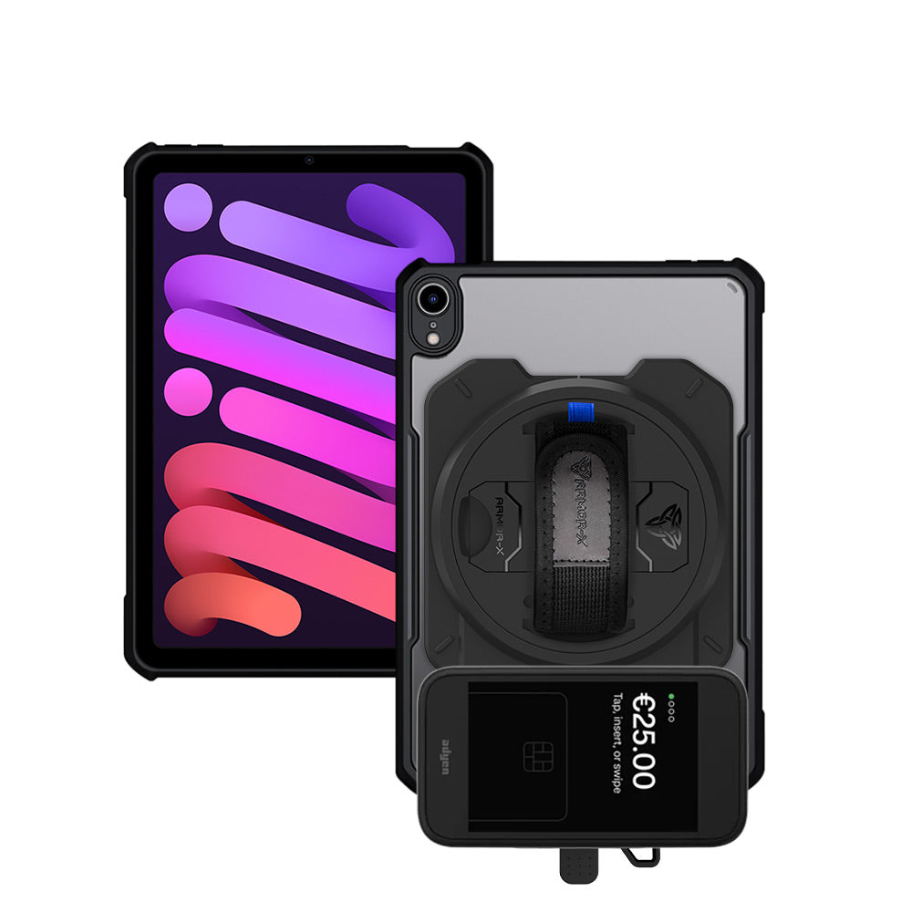 EX2-DAN-iPad-M6 | iPad mini (A17 Pro) | Ultra Slim 4 Corner Anti-Impact Tablet Case With Adyen AMS1 Card Reader Holder Supports Apple Pencil Pro Wireless Charging