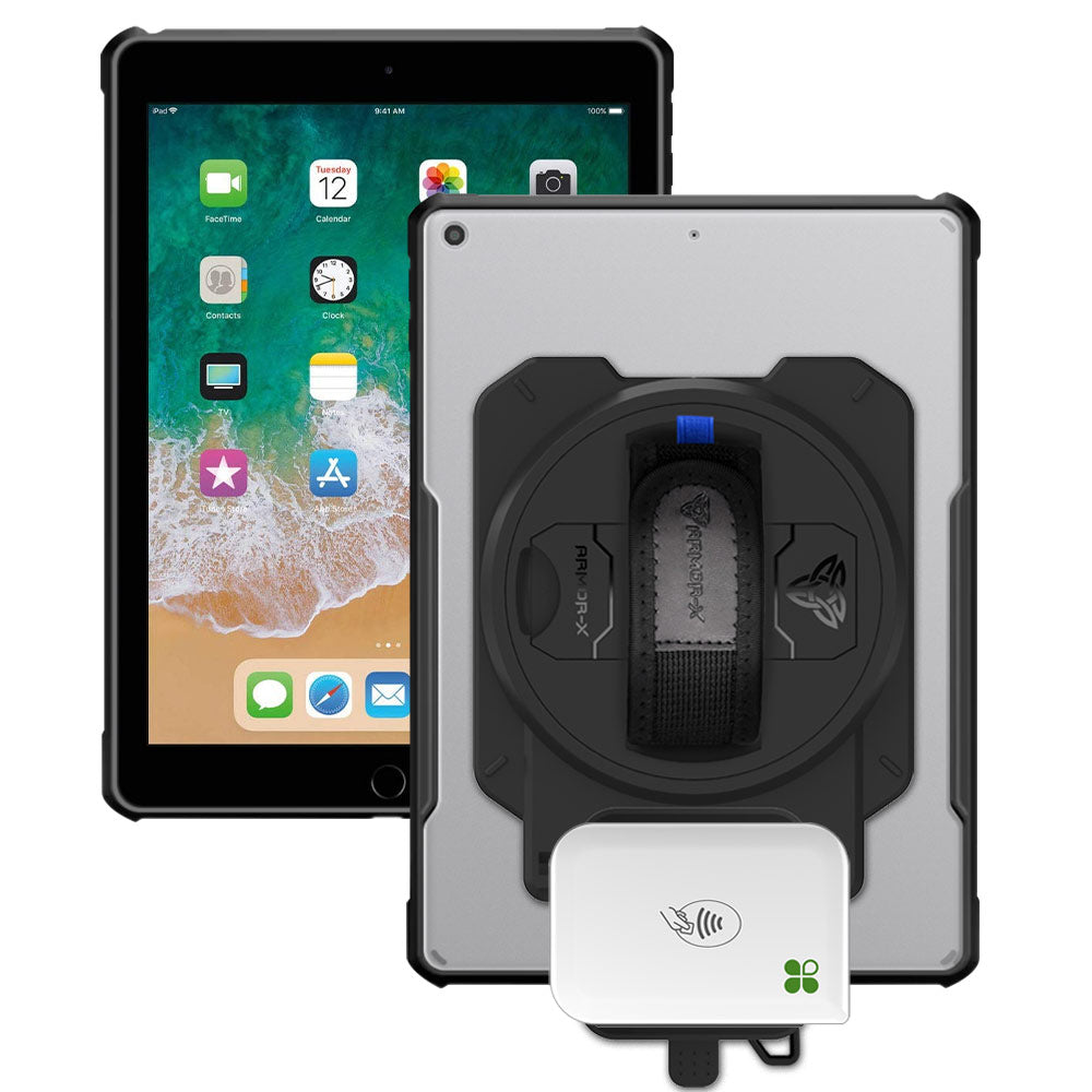 EX2-DAN-iPad-N2 | iPad 9.7 ( 5th / 6th Gen.) 2017 / 2018 | Ultra Slim 4 Corner Anti-Impact Tablet Case With Clover Go Card Reader Holder