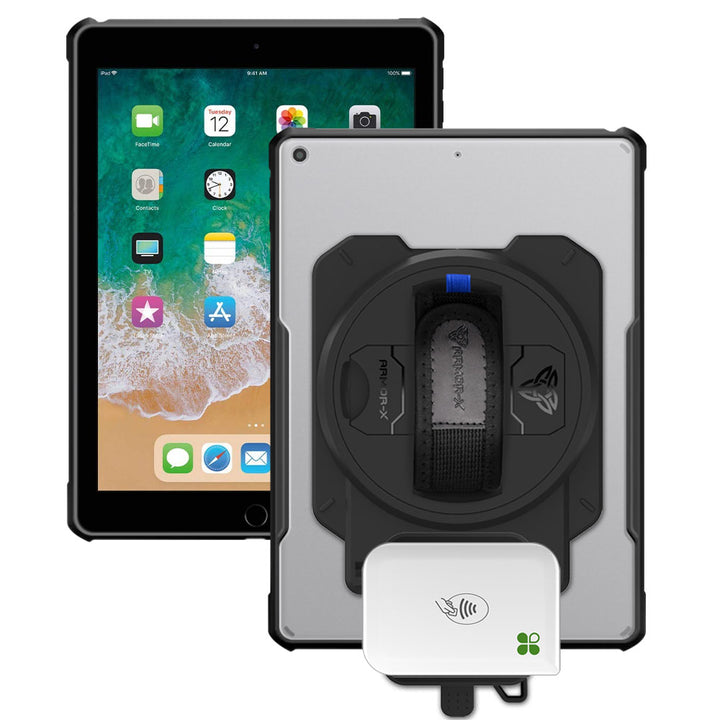 EX2-DAN-iPad-N2 | iPad 9.7 ( 5th / 6th Gen.) 2017 / 2018 | Ultra Slim 4 Corner Anti-Impact Tablet Case With Clover Go Card Reader Holder