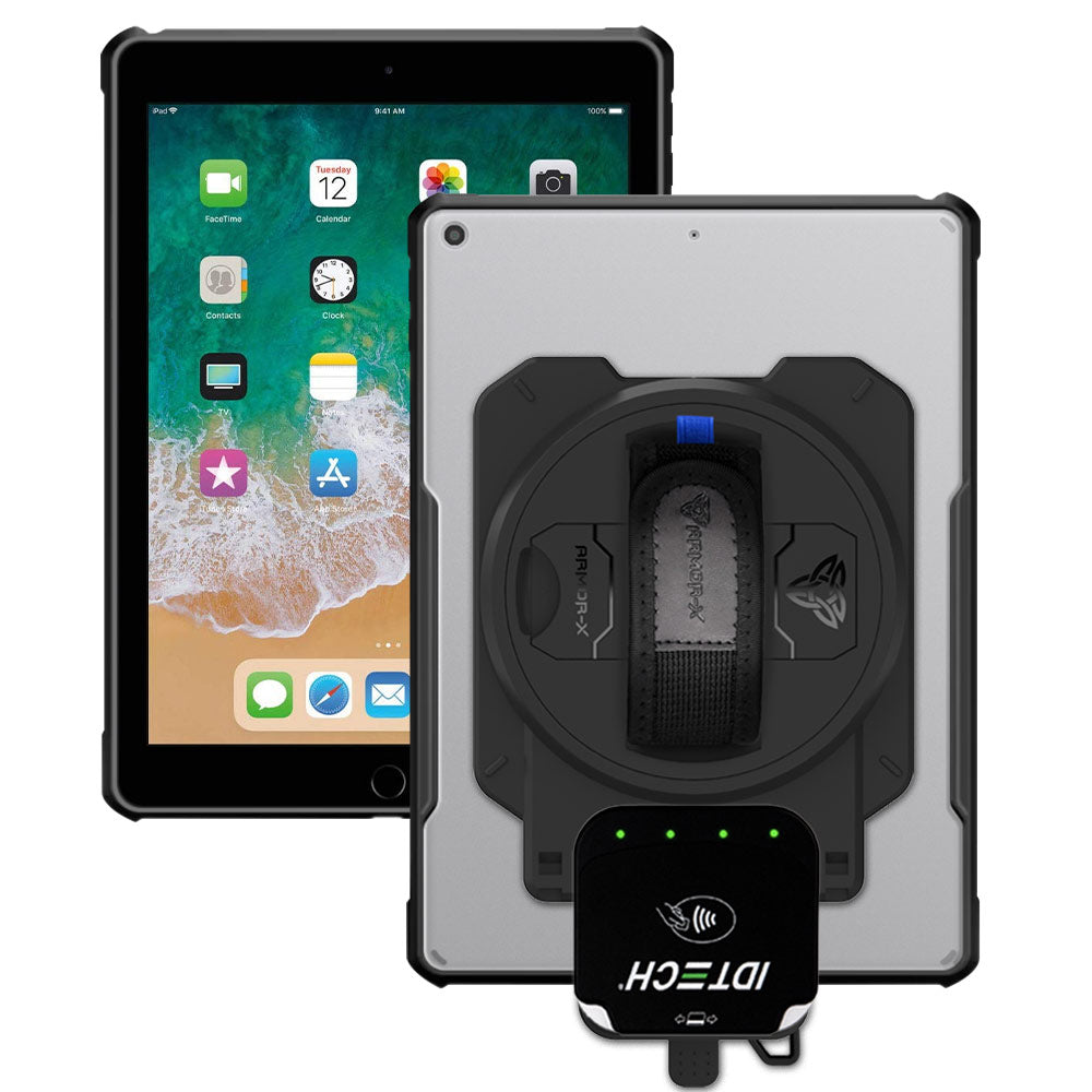 EX2-DAN-iPad-N2 | iPad 9.7 ( 5th / 6th Gen.) 2017 / 2018 | Ultra Slim 4 Corner Anti-Impact Tablet Case With ID TECH VP3350 Card Reader Holder