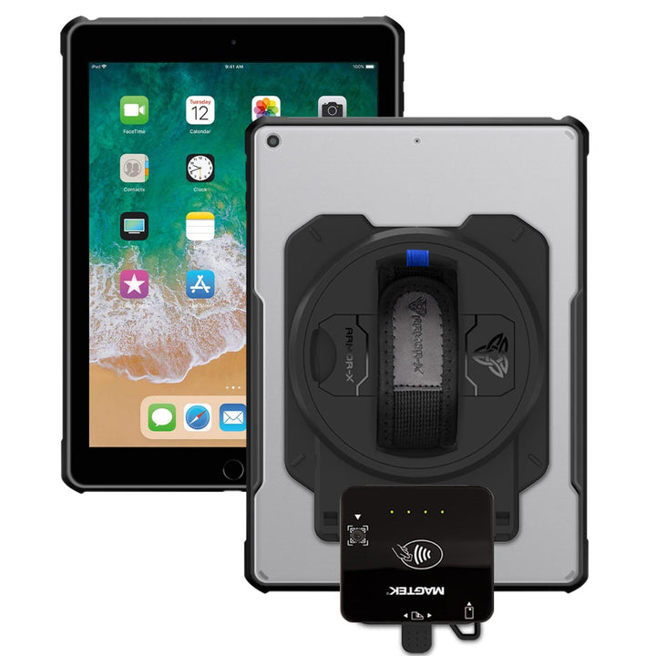 EX2-DAN-iPad-N2 | iPad 9.7 ( 5th / 6th Gen.) 2017 / 2018 | Ultra Slim 4 Corner Anti-Impact Tablet Case With Magtek DynaFlex II Go Card Reader Holder