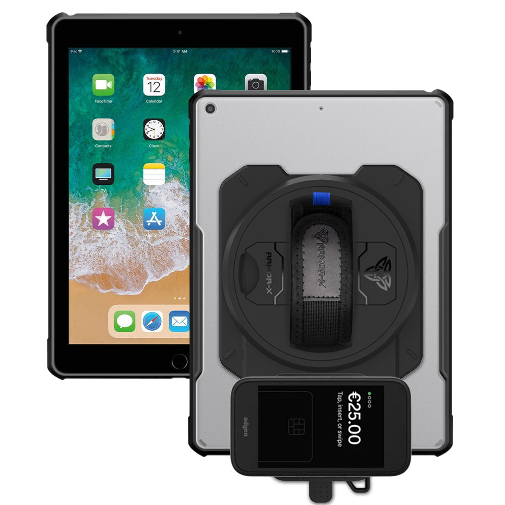 EX2-DAN-iPad-N2 | iPad 9.7 ( 5th / 6th Gen.) 2017 / 2018 | Ultra Slim 4 Corner Anti-Impact Tablet Case With Adyen AMS1 Card Reader Holder