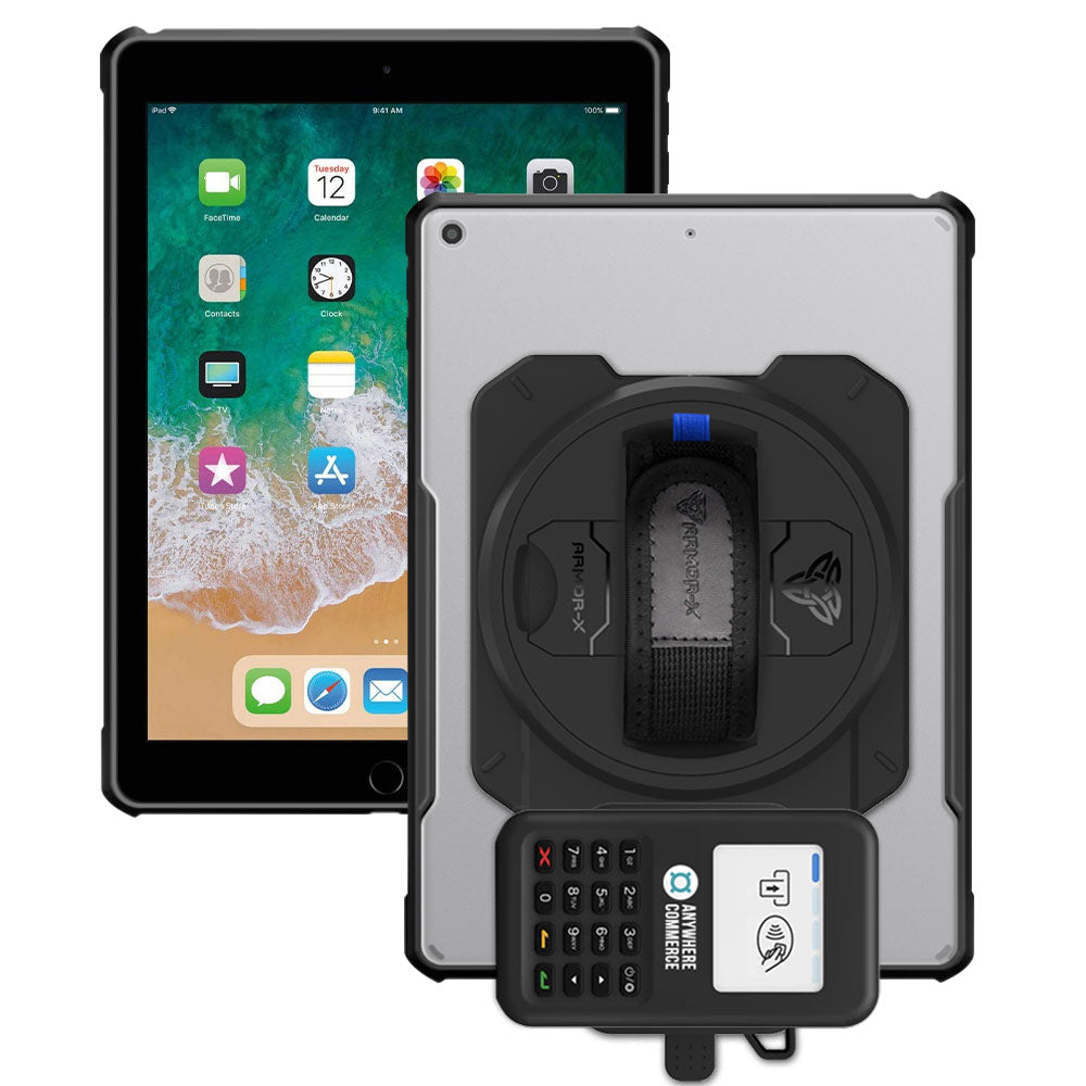 EX2-DAN-iPad-N2 | iPad 9.7 ( 5th / 6th Gen.) 2017 / 2018 | Ultra Slim 4 Corner Anti-Impact Tablet Case With AnywhereCommerce Nomad WP3 Credit Card Reader Holder