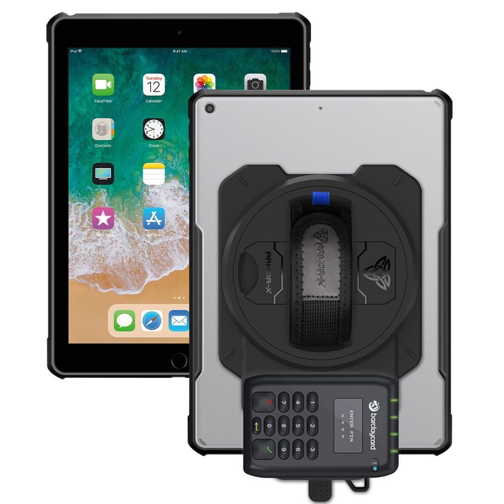 EX2-DAN-iPad-N2 | iPad 9.7 ( 5th / 6th Gen.) 2017 / 2018 | Ultra Slim 4 Corner Anti-Impact Tablet Case With Barclaycard Card Reader Holder