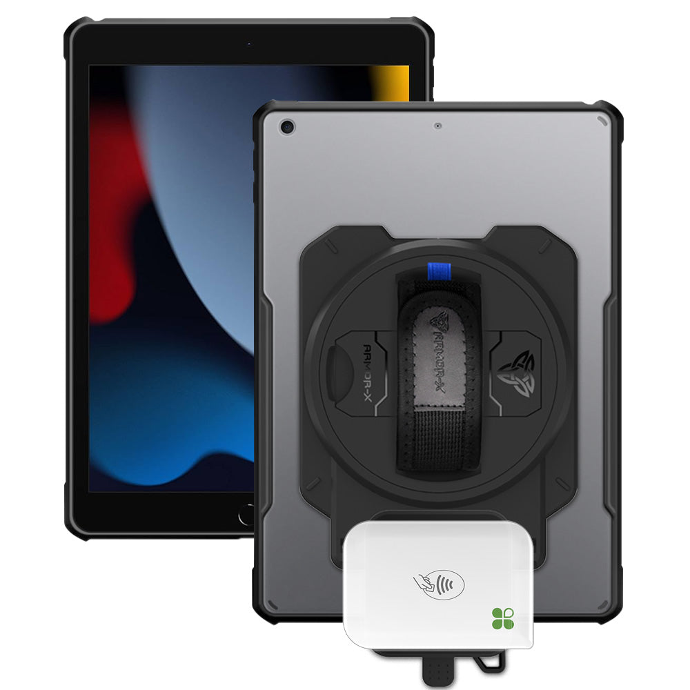 EX2-DAN-iPad-N3 | iPad 10.2 (7th & 8th & 9th Gen.) 2019 / 2020 / 2021 | Ultra Slim 4 Corner Anti-Impact Tablet Case With Clover Go Card Reader Holder