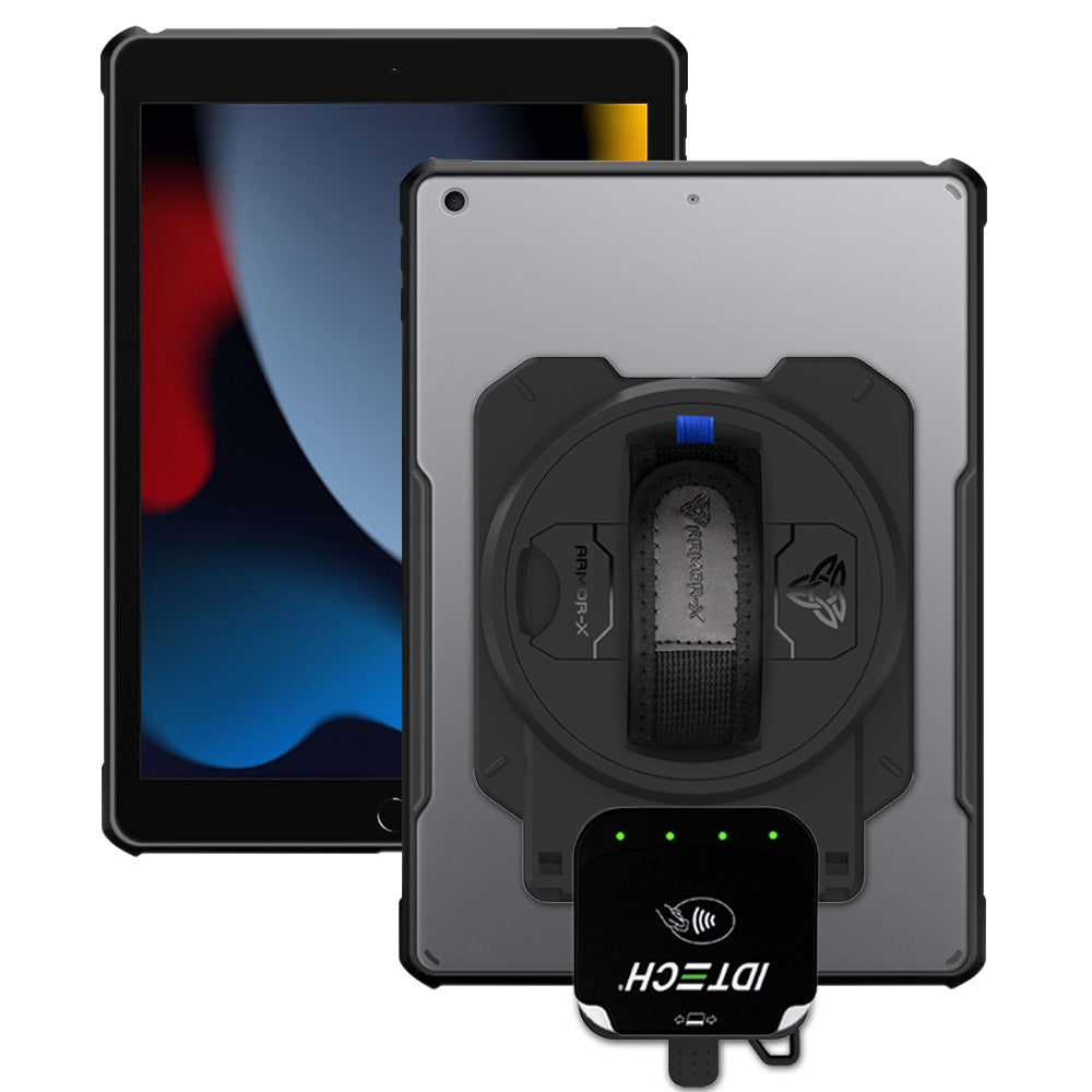 EX2-DAN-iPad-N3 | iPad 10.2 (7th & 8th & 9th Gen.) 2019 / 2020 / 2021 | Ultra Slim 4 Corner Anti-Impact Tablet Case With ID TECH VP3350 Card Reader Holder