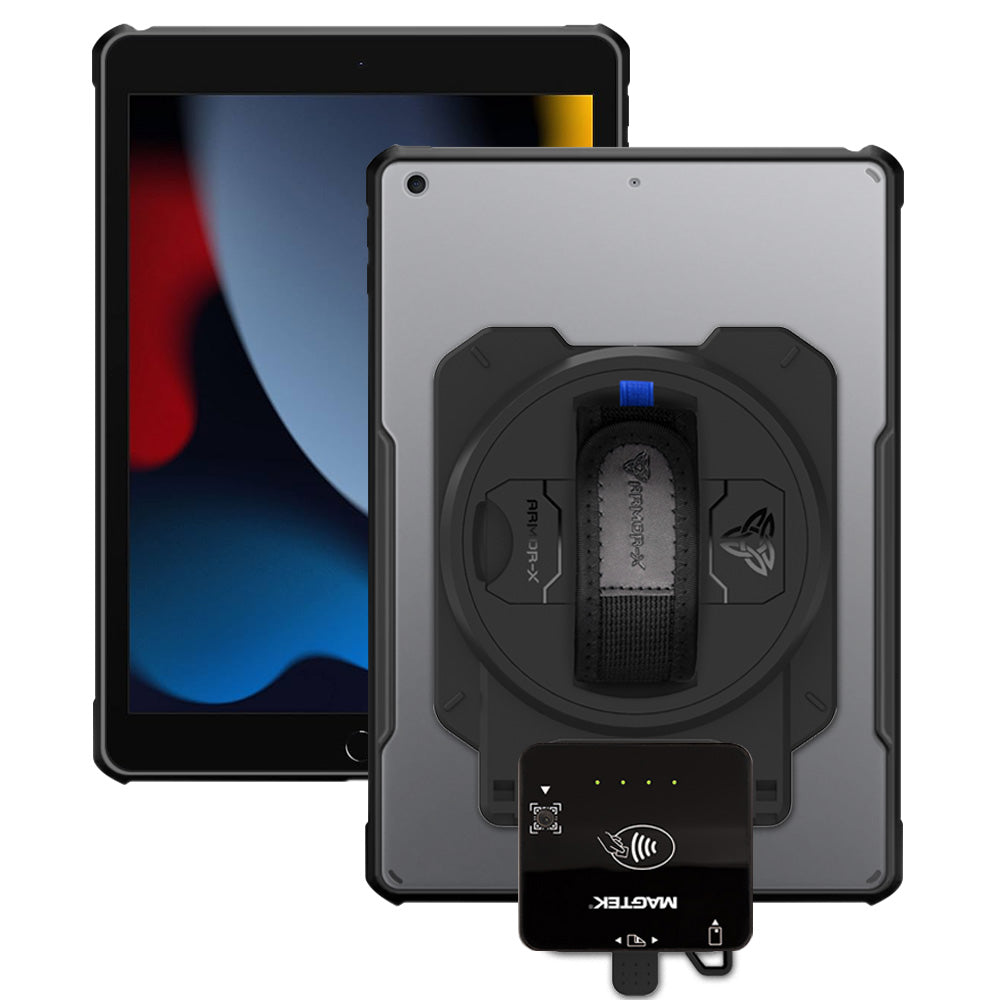 EX2-DAN-iPad-N3 | iPad 10.2 (7th & 8th & 9th Gen.) 2019 / 2020 / 2021 | Ultra Slim 4 Corner Anti-Impact Tablet Case With Magtek DynaFlex II Go Card Reader Holder