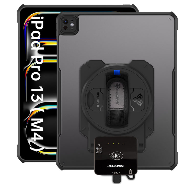 EX2-DAN-iPad-PR10 | iPad Pro 13 ( M4 ) | Ultra Slim 4 Corner Anti-Impact Tablet Case With Magtek DynaFlex II Go Card Reader Holder Supports Apple Pencil Pro Wireless Charging