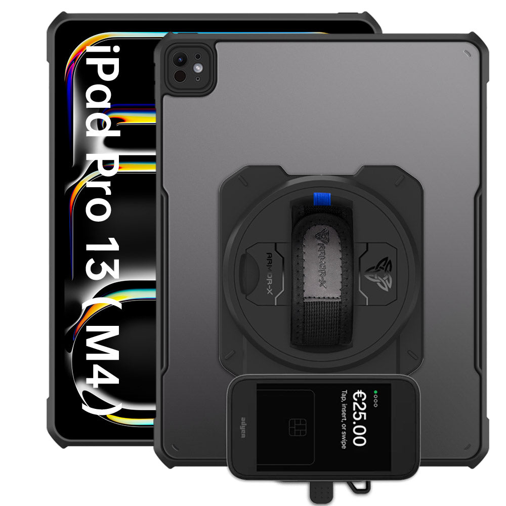 EX2-DAN-iPad-PR10 | iPad Pro 13 ( M4 ) | Ultra Slim 4 Corner Anti-Impact Tablet Case With Adyen AMS1 Card Reader Holder Supports Apple Pencil Pro Wireless Charging