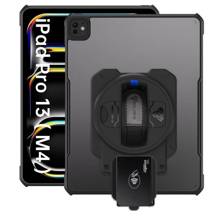 EX2-DAN-iPad-PR10 | iPad Pro 13 ( M4 ) | Ultra Slim 4 Corner Anti-Impact Tablet Case With Ingenico Moby 5500 Card Reader Holder Supports Apple Pencil Pro Wireless Charging